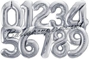Folienballons Zahlen Silber, 86 cm