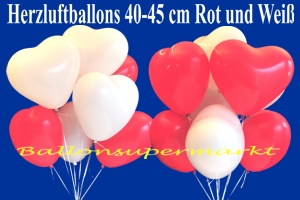 Herzluftballons 40 cm, Rot und Weiß