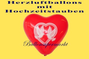 Herzluftballons mit Hochzeitstauben