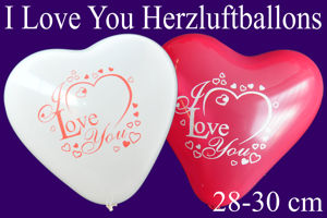 Herzluftballons I Love You 28-30 cm, Rot und Weiß