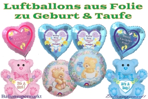 Luftballons aus Folie zu Geburt und Taufe ohne Helium