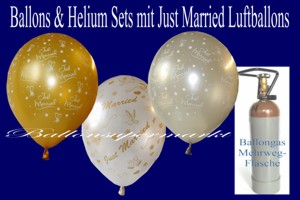 Luftballons Hochzeit, Just Married Rundballons mit Helium in Sets