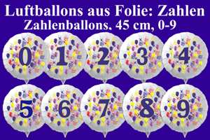 Luftballons aus Folie mit Zahlen, inklusive Helium