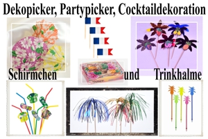 Dekopicker, Partypicker, Cocktaildekoration, Schirmchen und Trinkhalme