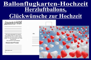 Postkarte, Ballonflugkarte-Hochzeit, Herzluftballons