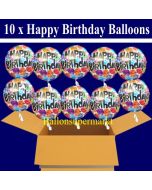 10 Geburtstags-Luftballons, Happy Birthday Balloons, Holografische Ballons mit Helium