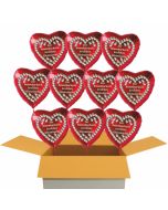 10 rote Herzluftballons aus Folie: Zur Rosenhochzeit herzlichste Glückwünsche!