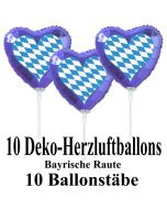 10-Stueck-Deko-Herz-Luftballons-Bayrische Raute-mit-Ballonstaeben
