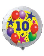 Luftballon aus Folie zum 10. Geburtstag, weisser Rundballon, Sterne und Luftballons, inklusive Ballongas