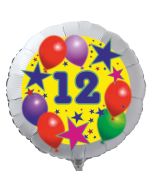 Luftballon aus Folie zum 12. Geburtstag, weisser Rundballon, Sterne und Luftballons, inklusive Ballongas