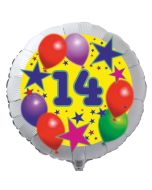 Luftballon aus Folie zum 14. Geburtstag, weisser Rundballon, Sterne und Luftballons, inklusive Ballongas