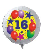Luftballon aus Folie zum 16. Geburtstag, weisser Rundballon, Sterne und Luftballons, inklusive Ballongas