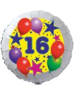 Sterne und Ballons 16, Luftballon aus Folie zum 16. Geburtstag, ohne Ballongas