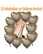 18 Folienballons Herzen zur Goldenen Hochzeit inklusive Helium