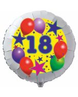 Luftballon aus Folie zum 18. Geburtstag, weisser Rundballon, Sterne und Luftballons, inklusive Ballongas