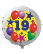 Luftballon aus Folie zum 19. Geburtstag, weisser Rundballon, Sterne und Luftballons, inklusive Ballongas