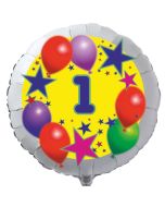 Luftballon aus Folie zum 1. Geburtstag, weisser Rundballon, Sterne und Luftballons, inklusive Ballongas