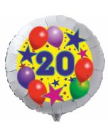 Luftballon aus Folie zum 20. Geburtstag, weisser Rundballon, Sterne und Luftballons, inklusive Ballongas