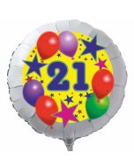 Luftballon aus Folie zum 21. Geburtstag, weisser Rundballon, Sterne und Luftballons, inklusive Ballongas