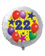 Luftballon aus Folie zum 22. Geburtstag, weisser Rundballon, Sterne und Luftballons, inklusive Ballongas