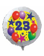 Luftballon aus Folie zum 23. Geburtstag, weisser Rundballon, Sterne und Luftballons, inklusive Ballongas