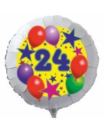 Luftballon aus Folie zum 24. Geburtstag, weisser Rundballon, Sterne und Luftballons, inklusive Ballongas