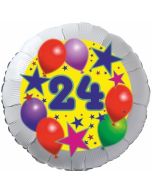 Sterne und Ballons 24, Luftballon aus Folie zum 24. Geburtstag, ohne Ballongas