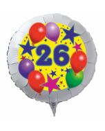 Luftballon aus Folie zum 26. Geburtstag, weisser Rundballon, Sterne und Luftballons, inklusive Ballongas
