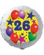 Sterne und Ballons 26, Luftballon aus Folie zum 26. Geburtstag, ohne Ballongas