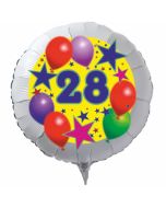 Luftballon aus Folie zum 28. Geburtstag, weisser Rundballon, Sterne und Luftballons, inklusive Ballongas