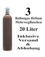 3 Ballongas Helium 20 Liter Mehrwegflaschen
