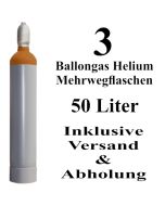 3 Ballongas Helium 50 Liter Mehrwegflaschen