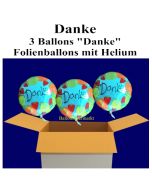 Danke sagen mit Ballon, 3 Luftballons aus Folie Danke, mit Helium