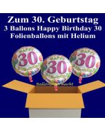3 Luftballons mit Helium zum 30. Geburtstag, Happy Birthday Balloons, 30
