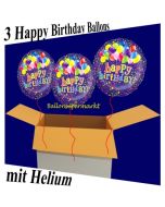 3 Ballons aus Folie mit Helium zum Geburtstag, Happy Birthday, Ballontrauben