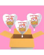 3 Osterhasen Luftballons, Osterkorb mit Ostereiern, weiße Herzluftballons mit Helium, Frohe Ostern