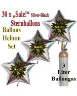 30 "Sale! %" Sternballons aus Folie in Silber mit 3 Liter Ballongas