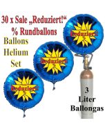 30 "Sale Reduziert! %" Star Rundballons aus Folie in Blau mit 3 Liter Ballongas