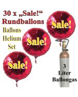 30 "Sale!" Rundballons aus Folie in Rot mit 3 Liter Ballongas