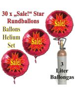 30 "Sale!" Star Rundballons aus Folie in Rot mit 3 Liter Ballongas