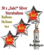 30 "Sale!" Sternballons aus Folie in Silber mit 3 Liter Ballongas