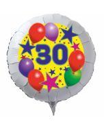 Luftballon aus Folie zum 30. Geburtstag, weisser Rundballon, Sterne und Luftballons, inklusive Ballongas