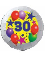 Sterne und Ballons 30, Luftballon aus Folie zum 30. Geburtstag, ohne Ballongas