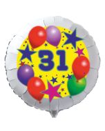 Luftballon aus Folie zum 31. Geburtstag, weisser Rundballon, Sterne und Luftballons, inklusive Ballongas