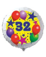 Luftballon aus Folie zum 32. Geburtstag, weisser Rundballon, Sterne und Luftballons, inklusive Ballongas