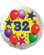 Sterne und Ballons 32, Luftballon aus Folie zum 32. Geburtstag, ohne Ballongas
