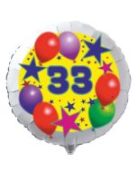 Luftballon aus Folie zum 33. Geburtstag, weisser Rundballon, Sterne und Luftballons, inklusive Ballongas