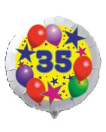 Luftballon aus Folie zum 35. Geburtstag, weisser Rundballon, Sterne und Luftballons, inklusive Ballongas