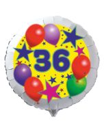 Luftballon aus Folie zum 36. Geburtstag, weisser Rundballon, Sterne und Luftballons, inklusive Ballongas