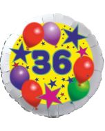 Sterne und Ballons 36, Luftballon aus Folie zum 36. Geburtstag, ohne Ballongas